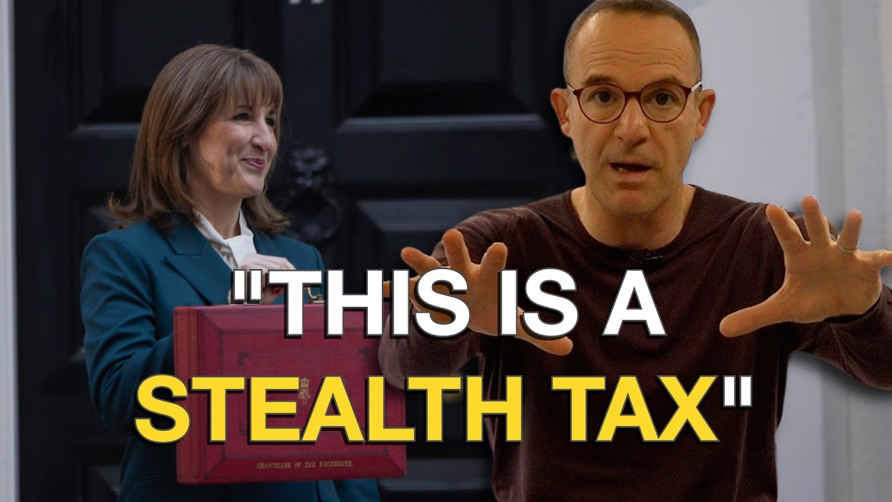 Martin Lewis, hands raised mid-gesture, beside a photograph of the Chancellor holding the red budget box, under the caption “This is a stealth tax”.