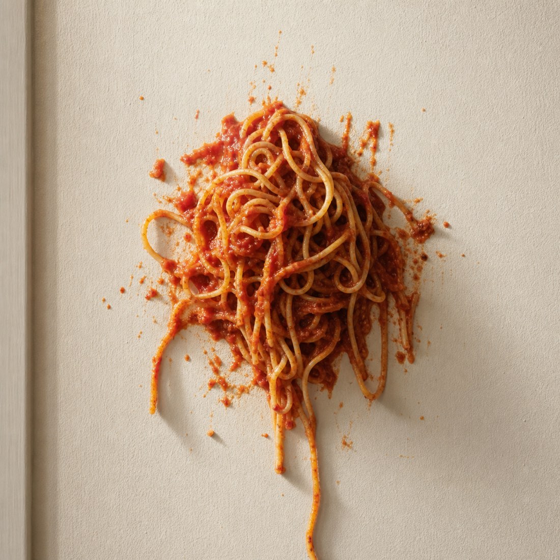Spaghetti thrown at a wall next to a researched content plan